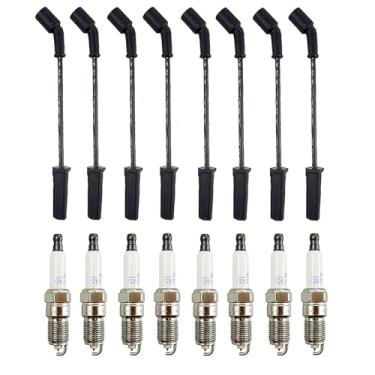 Imagem de 41-962 velas de ignição + 9748HH fios de vela de ignição serve para Chevrolet Silverado Suburban Avalanche Camaro Colorado Express Tahoe GMC Yukon Savana 1500 2500 Sierra Pontiac G8 Cadillac Escalade Hummer H2 H3