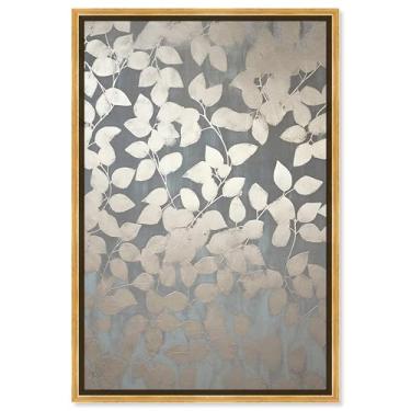 Imagem de Art Remedy Arte de parede floral elegante com folhas cinza glamouroso, moldura dourada, 25,4 cm x 38,1 cm