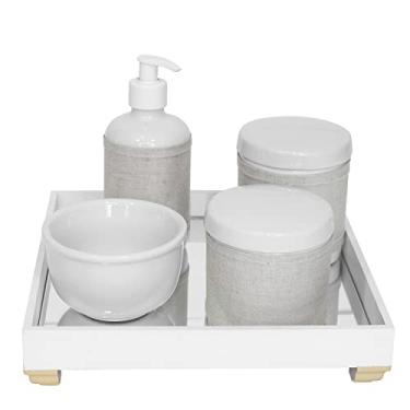 Imagem de Kit Higiene Espelho Potes, Molhadeira, Porta Álcool-Gel e Capa Dourado