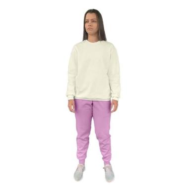 Imagem de Conjunto de Moletom Feminino Blusa Sem Capuz e Calça Jogger Liso - Rel