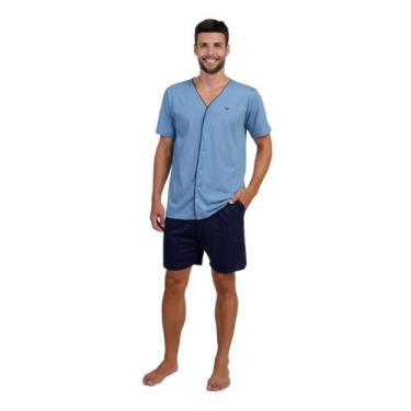 Imagem de Pijama Masculino Aberto Curto Algodão Azul Elementar - 268034 - Podiun