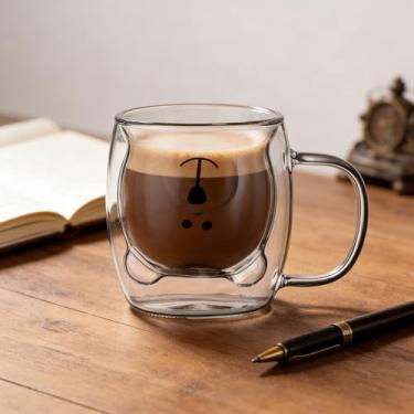 Imagem de Copo de urso de vidro de 238 g, caneca de vidro de parede dupla com alça transparente para leite, café, suco, água, chá