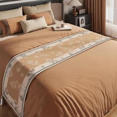 Imagem de HSTANGKY Cachecol para cama de hotel, macio, sem rugas, proteção de cama, estampa de flores, colcha, decoração de quarto, toalha de cama sem desbotamento para solteiro, Queen King, tamanho branco1||50