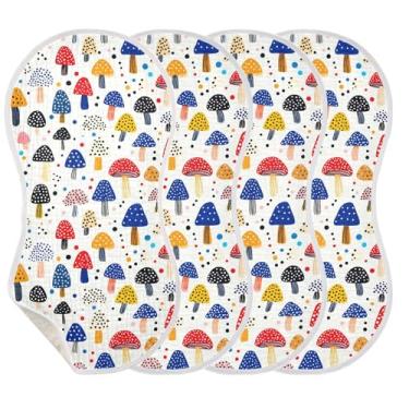 Imagem de Wassud Panos de musselina de cogumelos coloridos para arrotar bebê, 1 pacote com babadores de algodão, toalha de rosto absorventes e macios para arrotos para meninos e meninas recém-nascidos