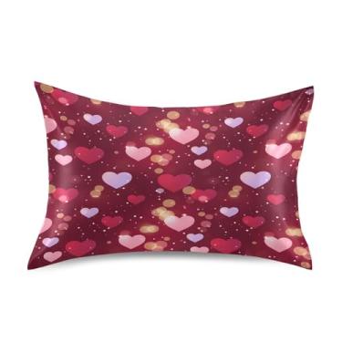 Imagem de ATTX Fronha de cetim de coração vermelho com fecho de envelope, macia e refrescante para cabelo e pele, tamanho Queen 20 x 30 polegadas (599)