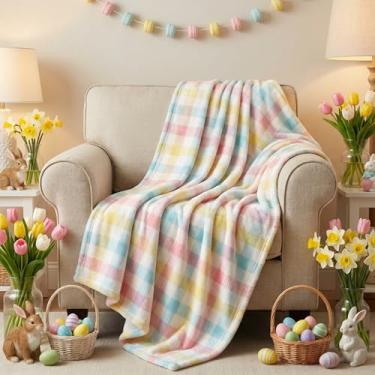 Imagem de Horaldaily Cobertor de flanela de Páscoa, cobertor xadrez macio felpudo de lã aconchegante para sofá, cama, presente ideal para crianças e adultos, 152 x 203 cm