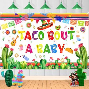 Imagem de Taco Bout a Baby Decorações Banner Grande Mexicano Fiesta Pano de Fundo de Chá de Bebê Cato Mexicano Taco Decorações de Chá de Bebê para Taco Bout a Baby Shower Gênero Revelar Decorações de Festa
