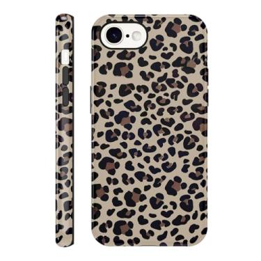 Imagem de Yomjew Linda capa de telefone com estampa de chita para iPhone 16e 6,1 polegadas, design moderno de padrão de leopardo marrom claro luxuoso 2 em 1 capa de telefone brilhante à prova de choque TPU