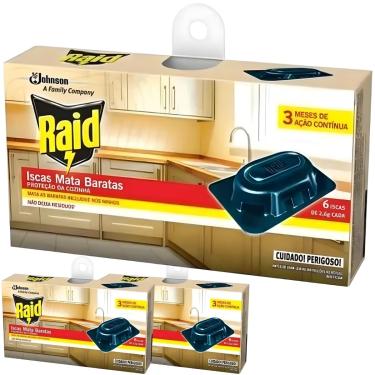 Imagem de Raid Iscas Mata-Barata 3 Caixas Proteção por até 3 Meses Elimina o Ninho