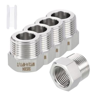 Imagem de Rebower Pacote com 5 adaptadores macho para FeMale de aço inoxidável 316, NPT macho de 3/10.2 cm x 1/5.1 cm FeMale NPT redutor de bucha sextavada com fita de vedação para industrial, fluido