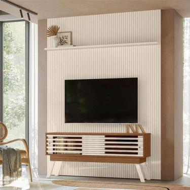 Imagem de Painel Piso Teto New Interlagos Com Rack Bancada Frizz 1.5 New Premium Naturale Off White - Madetec