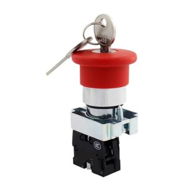 Imagem de Interruptor de botão rotativo de parada de emergência com 2 posições de bloqueio 22 mm botão de cabeça de cogumelo
