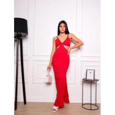 Imagem de Vestido longo vazado com detalhe e fenda na lateral - NoBrand, Vermelh