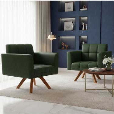 Imagem de Poltrona Sala Decorativa Kit 2 Elisa Giratória Castanho MM30 Sintético PU Verde D03 - D'Rossi