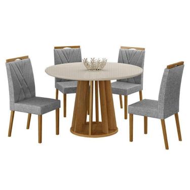 Imagem de Mesa De Jantar Ambiente Rose Cinamomo Off White Com 4 Cadeiras Lara Linho Prata - Valdemóveis