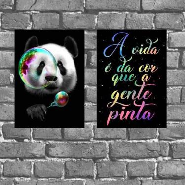 Imagem de Kit 2 Placas Decorativas Panda Color 18X27Cm