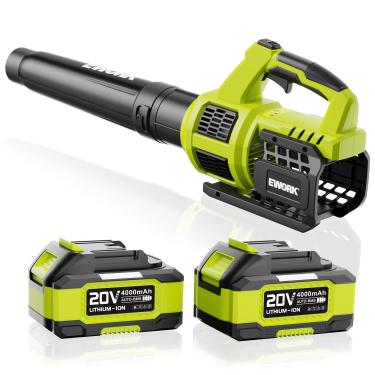 Imagem de Soprador de folhas elétrico sem fio de 20 V potente com baterias e carregador de 2 x 4,0 Ah, velocidade variável, sopradores de folhas leves alimentados por bateria para cuidados com o gramado, pátio