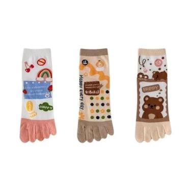 Imagem de Meias De Algodão Femininas Com Estampa De Frutas E Letras, 3 Pares, Ca