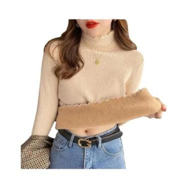 Imagem de Suéter Feminino De Inverno Com Gola Alta E Babados, Pulôver Térmico De