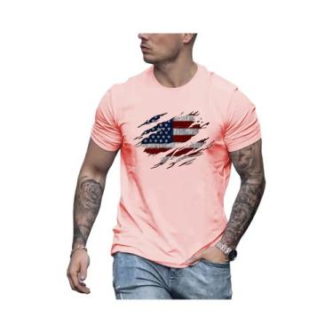 Imagem de Camiseta Masculina De Algodão Com Estampa Da Bandeira Americana, Casua