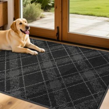 Imagem de COSY HOMEER Tapete de porta antiderrapante para entrada da porta da frente - Tapete antisujeira de perfil baixo, absorvente e lavável (122 x 81 cm, cinza)
