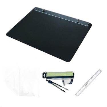 Imagem de Kit Desenho Técnico Prancheta A4 Preto Esquadro 26Cm Cis170