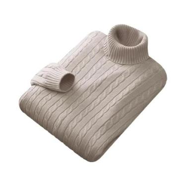 Imagem de Suéter Masculino De Tricô Gola Alta Liso Casual Elástico Outono Invern