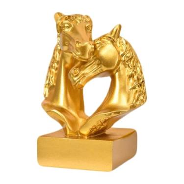 Imagem de Generic Enfeite de mesa com duas cabeças de cavalo, estilo nórdico, mascote decorativo para o Ano Chinês, ideal para lareira e sala de estar, Ouro