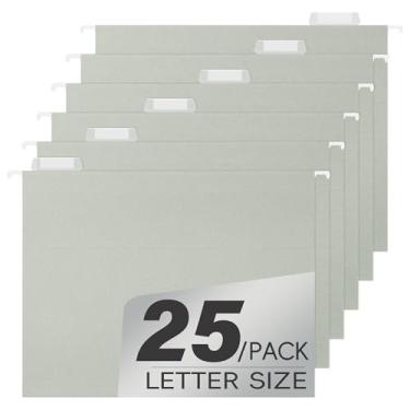 Imagem de pmybupo Pacote com 25 pastas de arquivo suspensas, tamanho carta de pastas suspensas reforçadas, abas ajustáveis de corte 1/5, projetadas para arquivos volumosos, armário de arquivo (4281U)