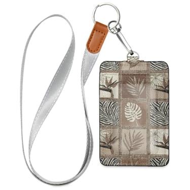 Imagem de Burbuja Porta-crachá de couro com cordão, etiqueta de identificação de planta com 1 janela transparente para identidade e 2 compartimentos para cartão para escritório, enfermeira, professor, médico