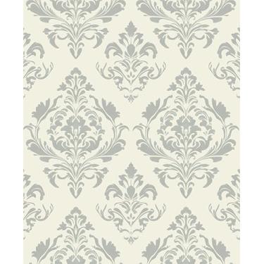 Imagem de Laatse Papel de parede floral bege vintage descasque e cole papel de cantato simétrico impermeável autoadesivo removível folha de damasco papel de parede para quarto paredes gaveta armário 44,5 cm x