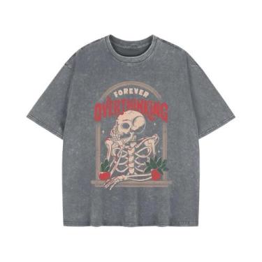 Imagem de Camiseta Feminina Oversized De Algodão Com Estampa De Esqueleto, Gola 