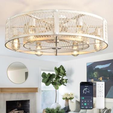 Imagem de BvenuBigLite Ventiladores de teto enjaulados com luz: Ventilador de teto de montagem embutida de 66 cm com luz e controle remoto - Ventiladores de teto rústicos com luzes para fazenda cozinha quarto