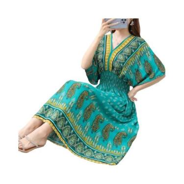 Imagem de Saia Longa Casual Elegante De Verão Com Estampa E Cintura Elástica Em 