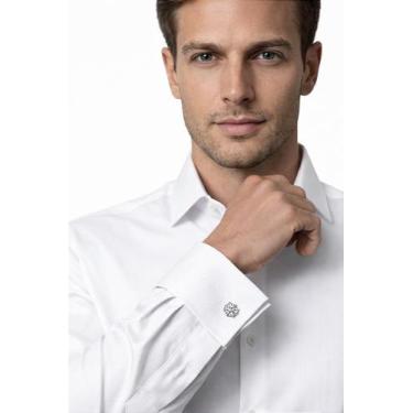 Imagem de Camisa Social Branca de Punho Duplo para Abotoaduras T&C 100% Algodão 