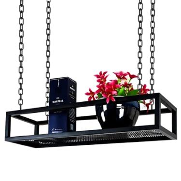 Imagem de Prateleira de teto para adegas, suporte para plantas de metal preto, visor de teto de 100 x 25 x 15 cm para varanda, bar, floricultura, suporte de corrente de ferro para vasos e decoração