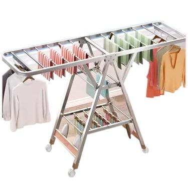 Imagem de Escorredor de roupas de aço inoxidável resistente - Suporte de lavanderia ajustável e dobrável para secagem eficiente com economia de espaço - Rack de roupas durável