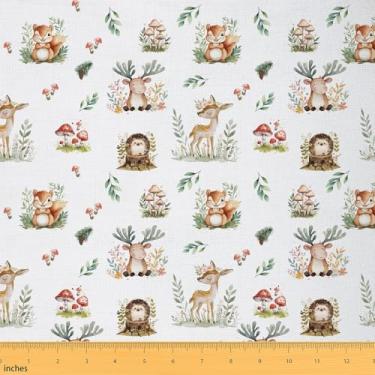Imagem de Erosebridal Woodland Animal Kids Fabric by The Yard Kawaii Veado Ouriço Esquilo Tecido de Estofamento Animais Fofos Cogumelos Pinhas Folhas Botânico DIY Material de Arte por Quintal, 1 jarda