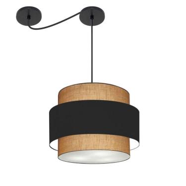 Imagem de Lustre Sala De Jantar Com Desvio Vivare Md-4397 Cúpula Em Tecido 40cm Palha-preto-palha 127/220v