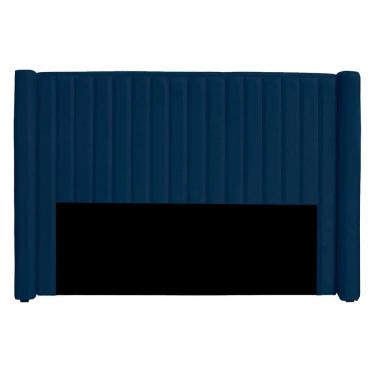 Imagem de Cabeceira Casal Queen Size Estofada Para Cama Box Alicia Veludo Cor Azul Marinho
