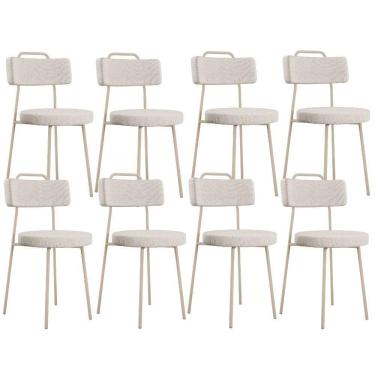 Imagem de Kit 08 Cadeiras Decorativas Estofada Sala Jantar Barcelona Arena L02 Linho Cru - Lyam