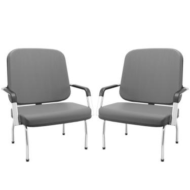 Imagem de Kit 02 Cadeiras De Escritório Recepção Com Braço Fixa Cromada Magno P03 Vinil Cinza - Lyam Decor