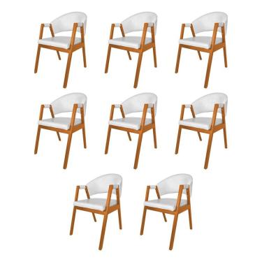Imagem de Kit 8 Cadeiras Facto Helen Premium para Sala de Jantar Estilo Elegante em Madeira Maciça - Branco