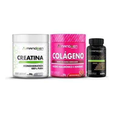Imagem de Kit Creatina 300g Colágeno 200g Testo 950 60 Cápsulas Na - Nanogen Bio