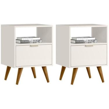 Imagem de Kit 2 Mesas De Cabeceira Com 1 Gaveta 14050 Off White Crista - DEMADER