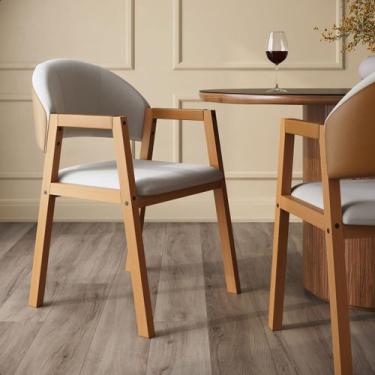 Imagem de Kit 2 Poltronas de Jantar Allegra Madeira Estofada Linho Areia materia