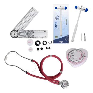Imagem de Kit Acadêmico Exame Físico Profissional Estetoscópio Martelo de Reflex
