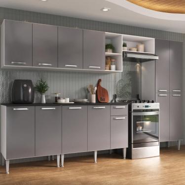 Imagem de Armário Cozinha Modulada Completa 298cm Pequim Top Multimóveis Mp3770 Branco-lacca Fumê