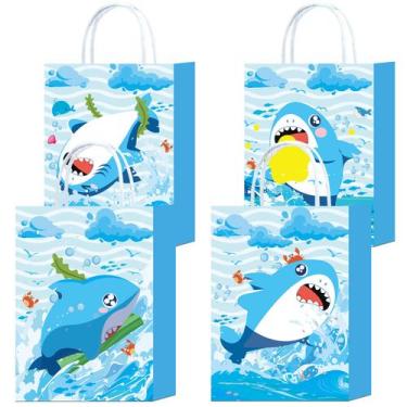 Imagem de Saco de presente Shark White Kraft Paper 22x16x8cm, pacote com 10 - yi