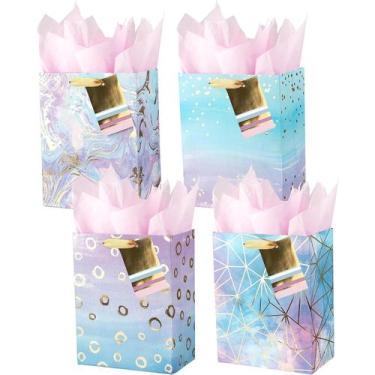 Imagem de Saco de presente: papelão branco, padrão de mármore, 22x17x10cm, pacot